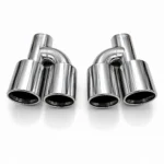 Silver exhaust tips set slant cut offset 89mm offset
