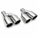 Silver exhaust tips set slant cut offset 89mm offset - Image 2