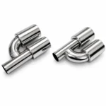 Silver exhaust tips set slant cut offset 89mm offset - Image 3