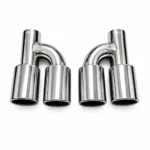 Silver exhaust tips set slant cut offset 89mm offset - Image 4