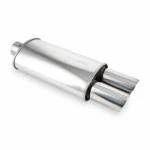 Straightflow muffler with two slant-cut polished tips